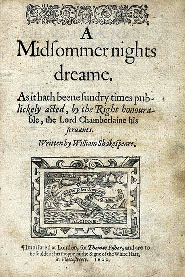 Title Page from the 1600 Quarto of Shakespeare's A Midsummer Night's Dream STC 22302, title page
