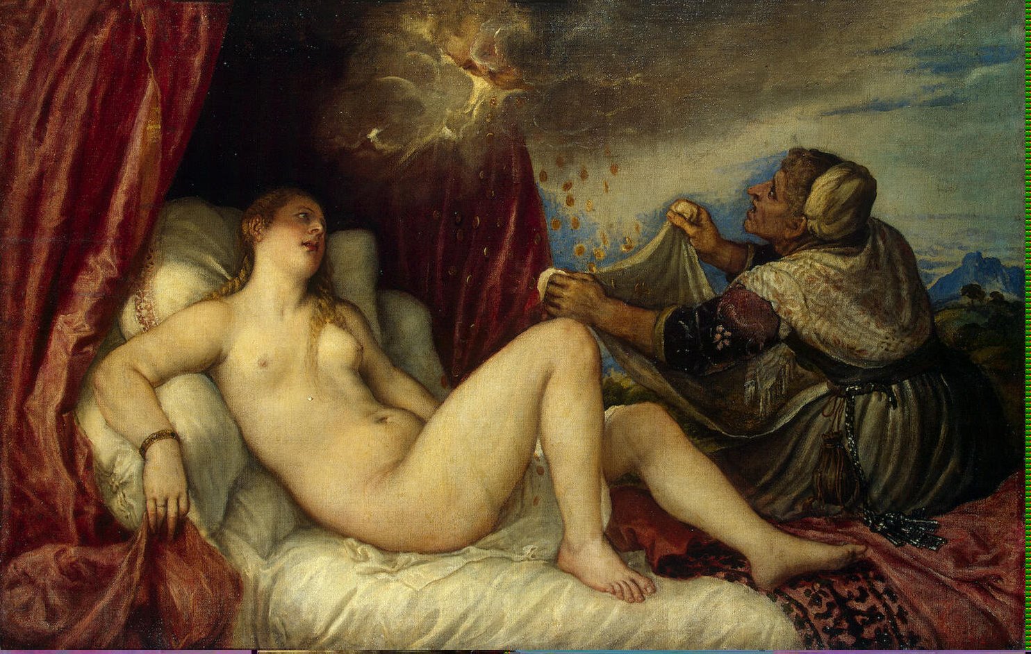 Danae impregnated by Jove in the form of a "golden shower"