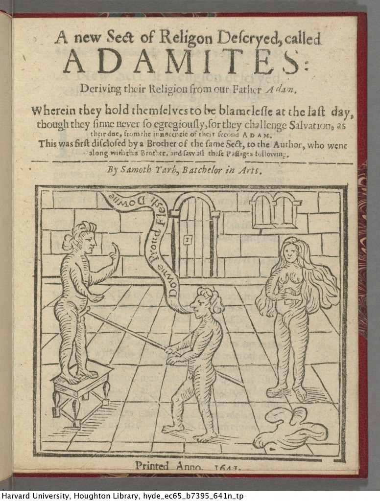 Title page of A new Sect of Religion Descryed Called the Adamites. (1641).