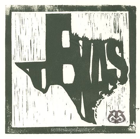 Woodcut print, "State Outlines: Texas," from poplar woodblock.