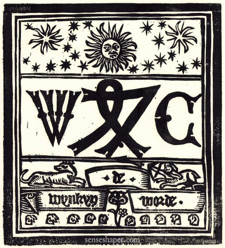 Woodcut copy of Wynkyn (Wynken) de Worde's Printer's Device by senseshaper. You can purchase a print here, or find it on a shirt here.