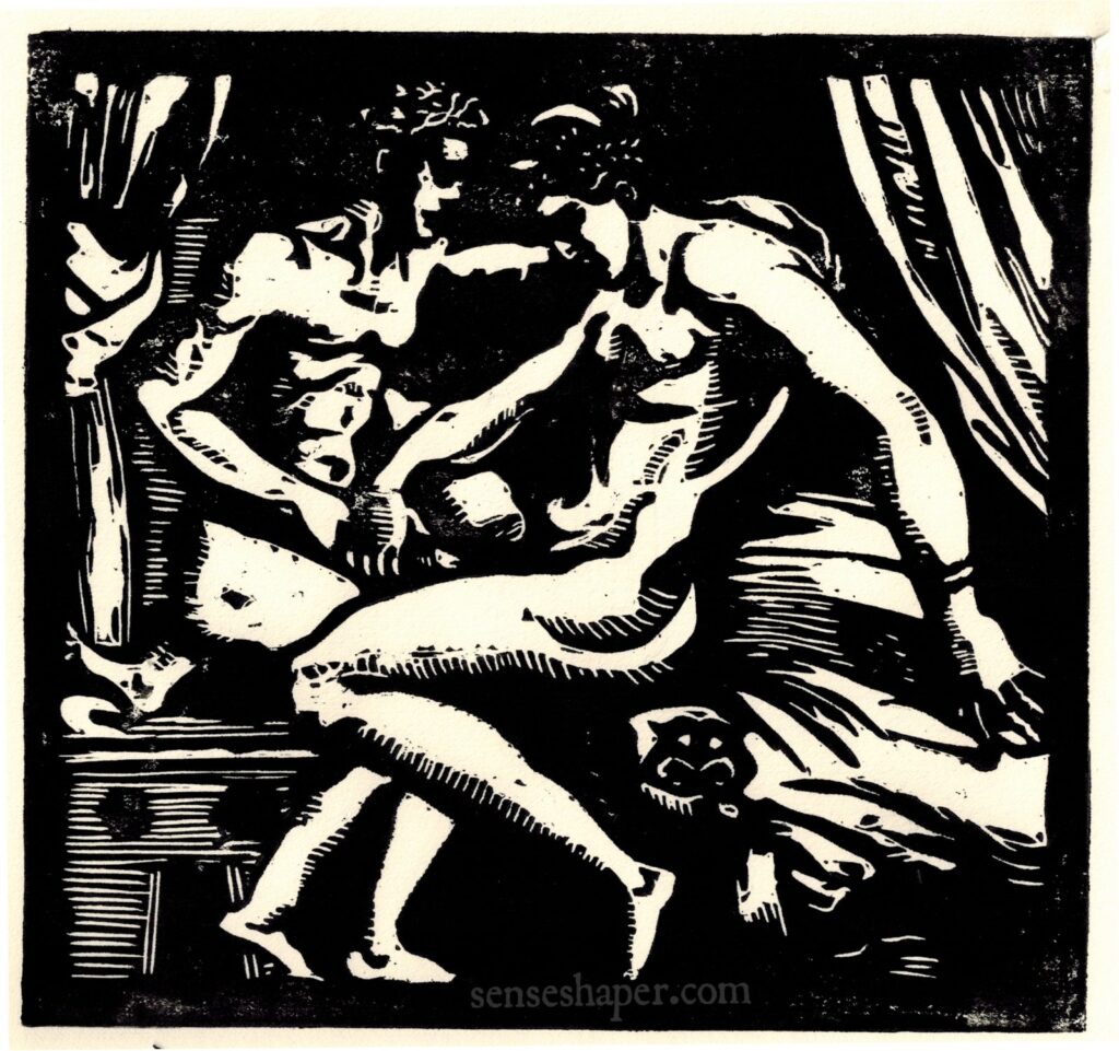 Aretino's I Modi's Posture 4 woodcut copy after Marcantonio Raimondi by Senseshaper
