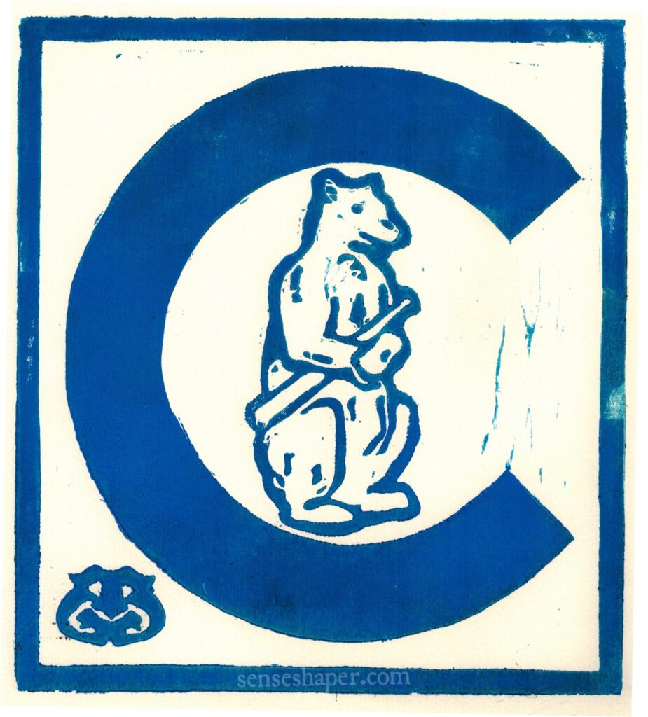 Chicago Cubs woodcut after their 1908 symbol by Senseshaper